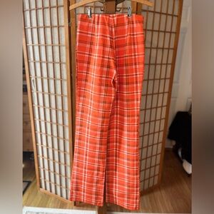Red Plaid Wide-Leg Pants